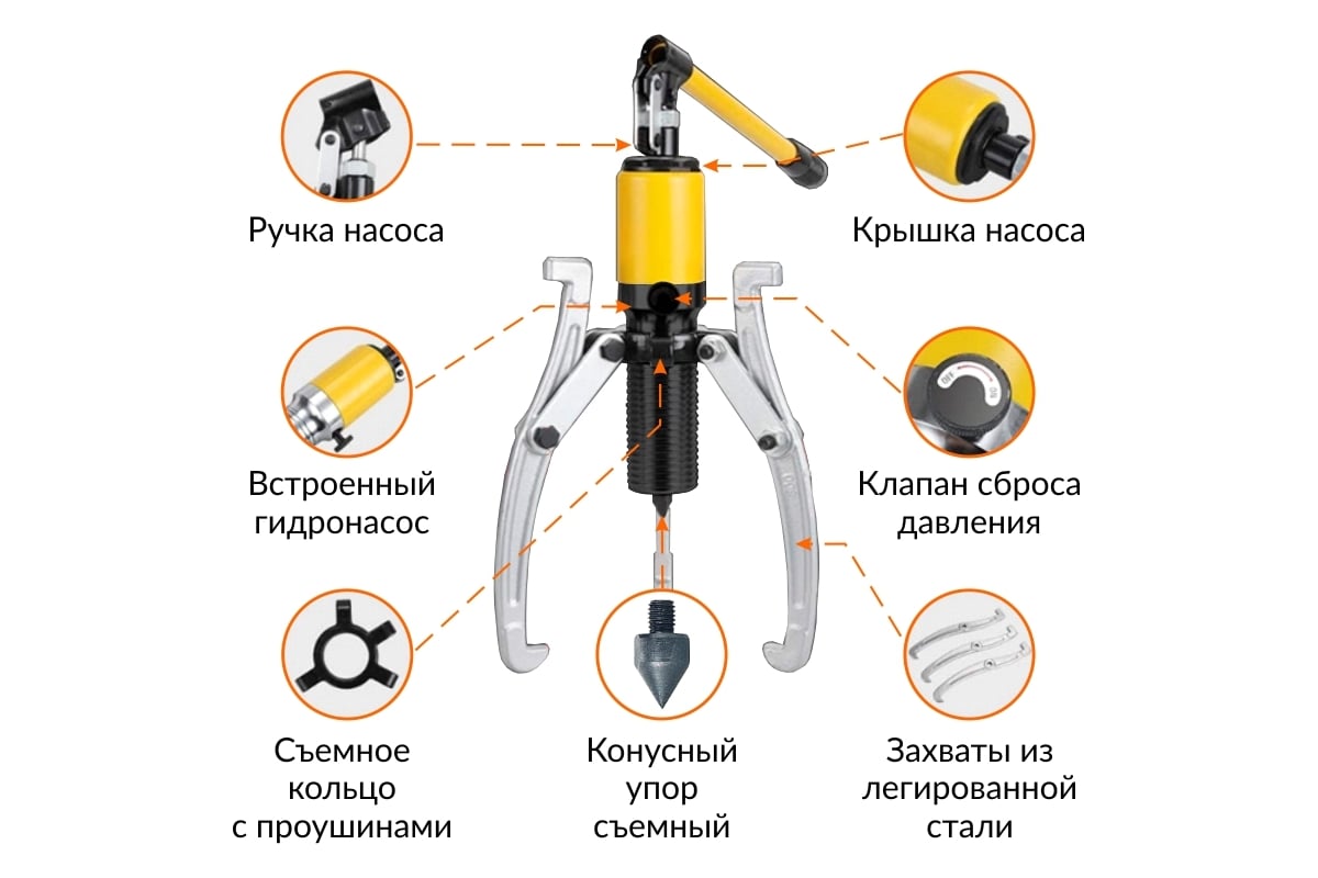 Гидравлический съёмник со встроенным насосом Car-tool 50 т CT-S0050 фото 6