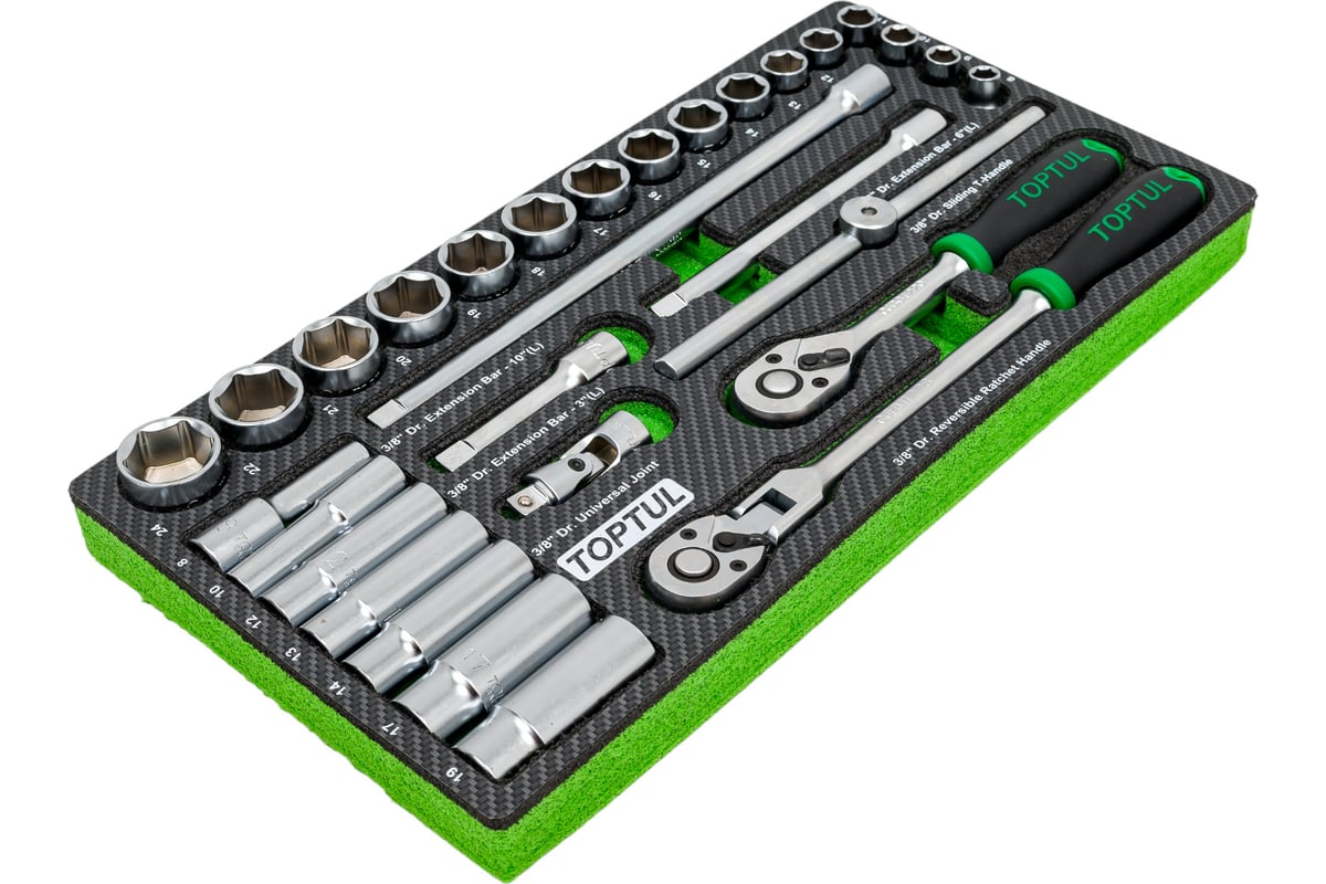 Набор головок и аксессуаров TOPTUL 3/8&quot;, 30 предметов в мягком ложементе GEA3005 фото 4