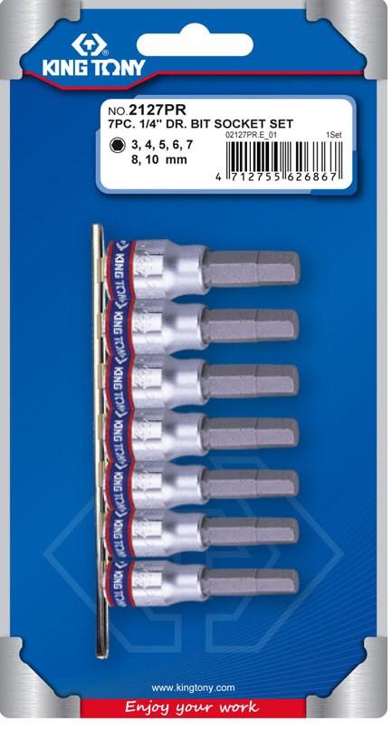 Набор торцевых насадок (1/4", HEX, 3-10 мм, L = 37 мм, 7 предметов) KING TONY 2127PR фото 1