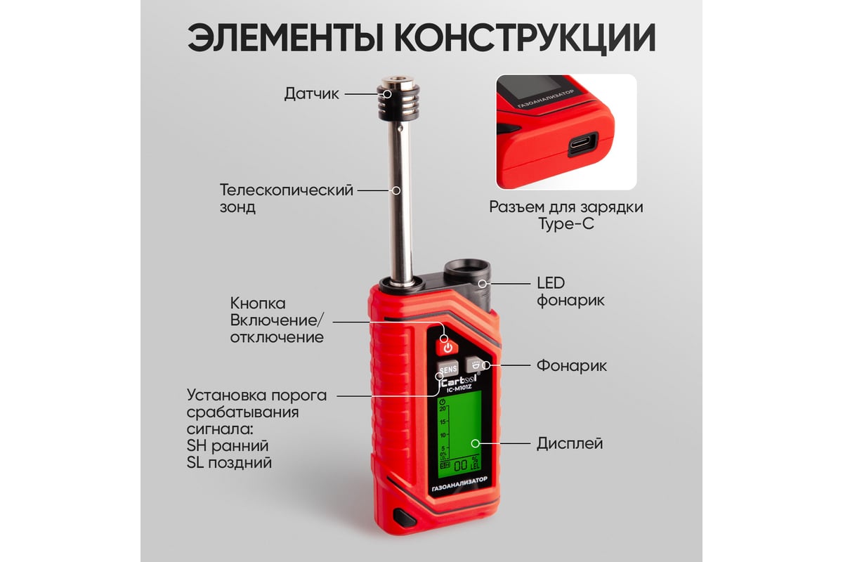 Газоанализатор цифровой на аккумуляторе iCarTool IC-M101Z фото 8