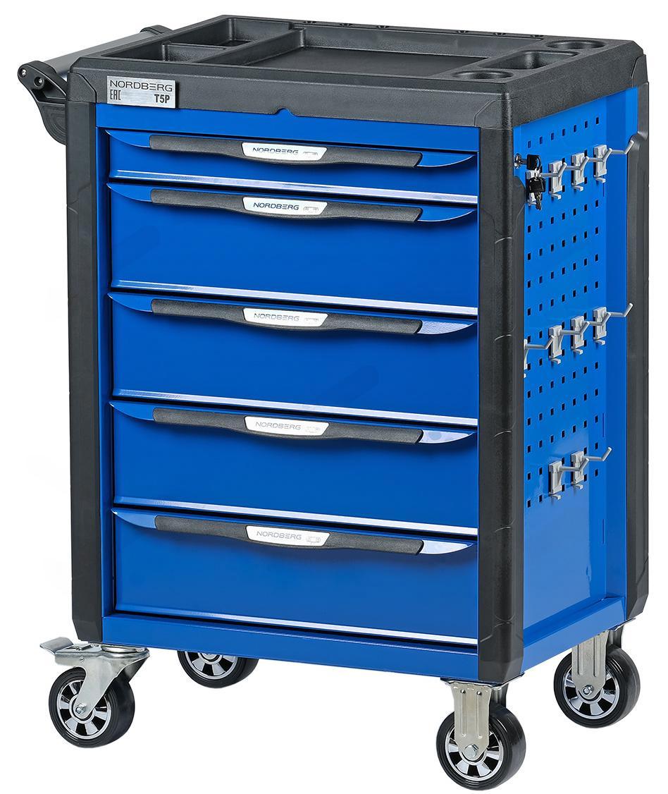 Тележка инструментальная, 5 выдвижных ящиков, с системой защиты от опрокидывания, синяя NORDBERG T5P(B) фото 1