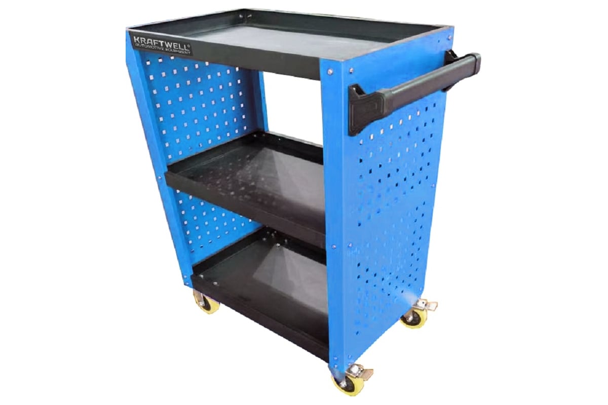 Инструментальная тележка KraftWell с 3 открытыми полками и перфорированными боковинами KRW-T3PB фото 1