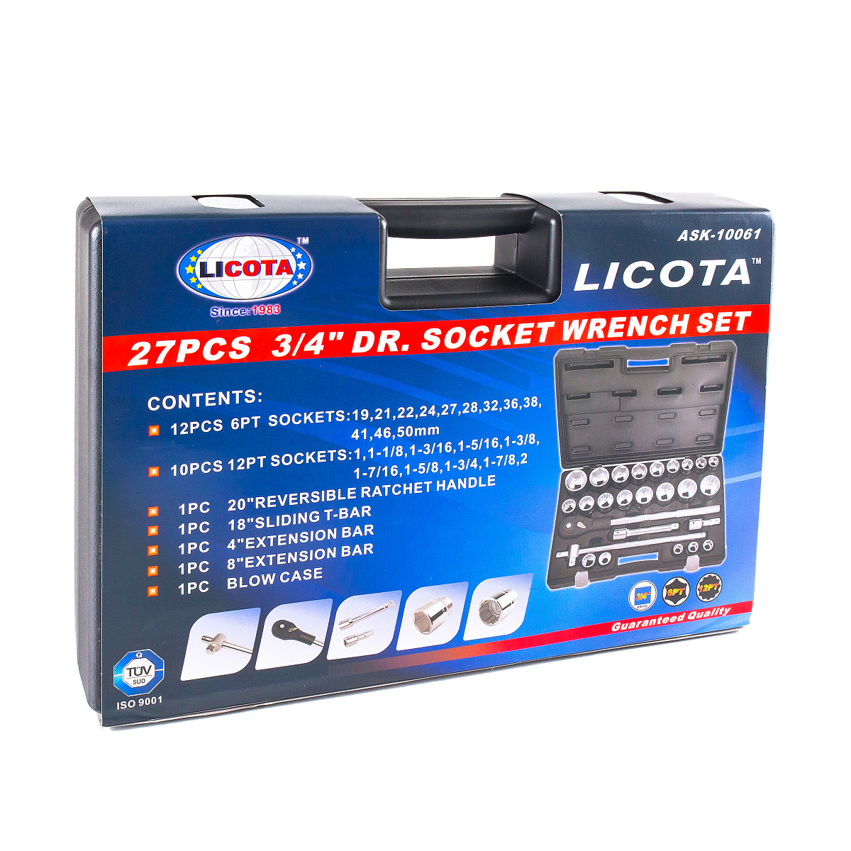 Набор торцевых головок 3/4" дюйм. и метр. 26 предметов, 3/4"-2", 19-50 мм Licota ASK-10061 фото 2