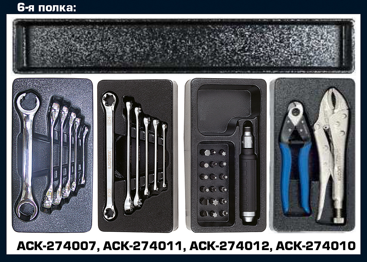 Тележка инструментальная 387 пр., 7 полок, пласт. стол., красная Licota AWX-2603RTSK08 фото 7