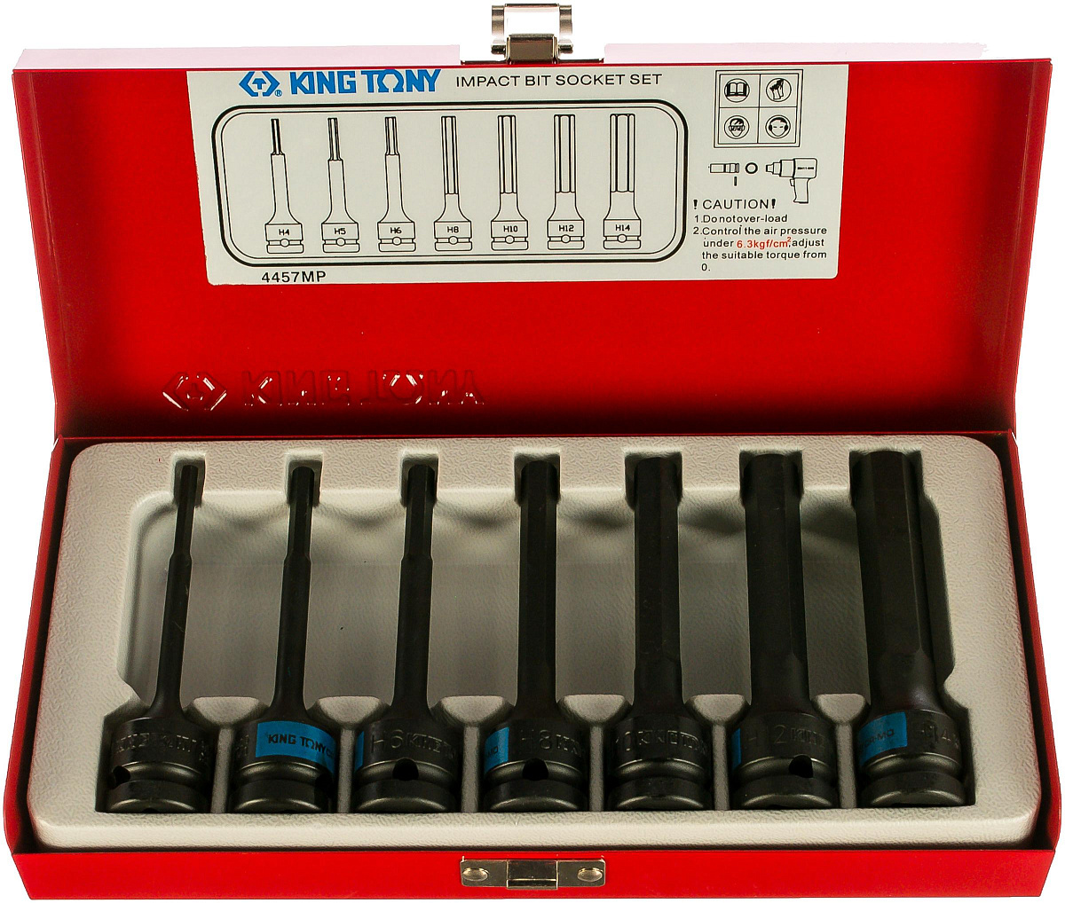 Набор ударных торцевых насадок 1/2", HEX, 4-14мм, 100мм, 7шт KING TONY 4457MP фото 2