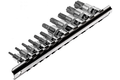 Набор торцевых головок 1/4"-3/8" TORX Т10Н-Т60Н с отверстием 11шт JTC-3902