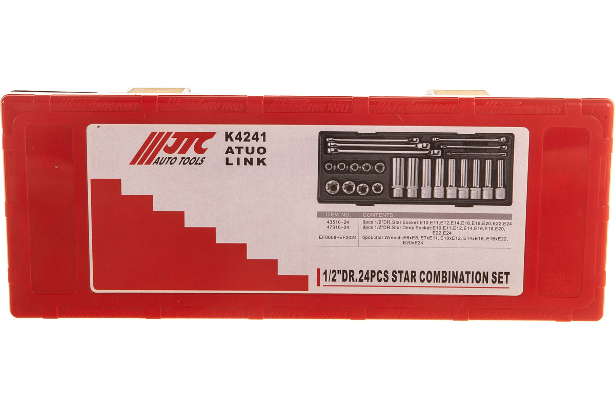 Набор инструментов TORX ключи E6-E24, головки E10-E24 в кейсе 24шт JTC-K4241 фото 8