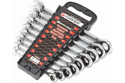 Набор комбинированных ключей Forsage трещоточные, с реверсом, 9 пр, в пластиковом держателе F-51092R