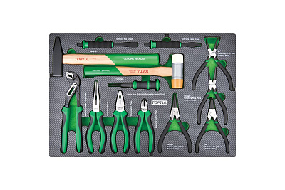 Набор инструментов TOPTUL молотки, выколотки и губцевый, 13 предметов в мягком ложементе GED1353