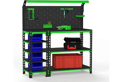 Верстак Металекс серия SUN 950x1800x500 мм, с боковыми полками, перфопанелью и комп. освещения 111216