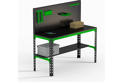 Металлический стол Metalex 750x1000x600 + перфопанель с комплектом аксессуаров SMMPRIA751060