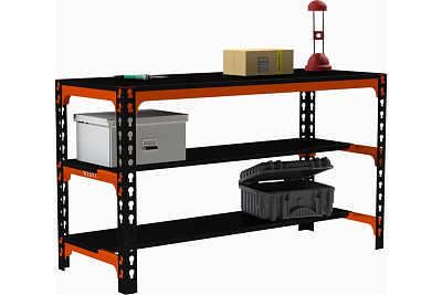 Металлический стол Металекс  750x1300x400 мм, две полки, оранжево-чёрный SMMOPII751340