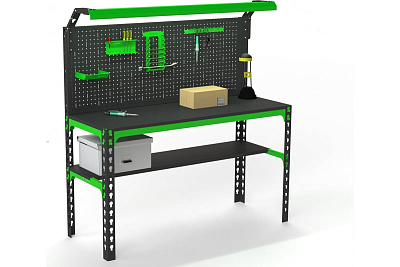 Металлический стол Металекс серия SUN 750x1200x400 мм, одна полка + перфопанель с комплектом освещения 112003