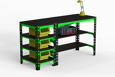 Металлический стол с боковыми полками Металекс 750x1600x600 мм SB751660