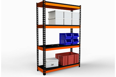 Стеллаж Metalex HARD 1800x1400x600 мм, 4 полки, оранжево-чёрный 106013
