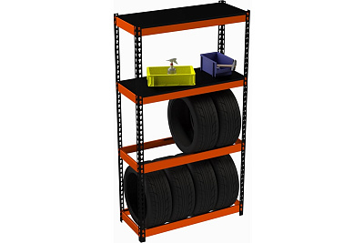 Стеллаж Metalex серия TIRES 1800x1600x600 мм, две полки, оранжево-черный SMTIIO181660