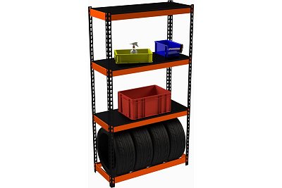 Стеллаж Metalex серия TIRES 2000x1200x500 мм, три полки, оранжево-черный SMTIIIO201250
