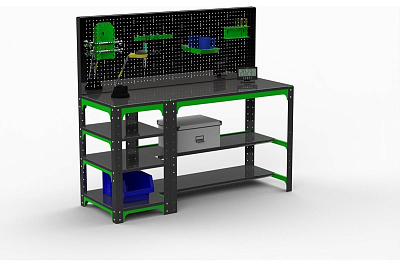 Стол металлический Metalex KIT 750x1400x400, с боковыми полками и перфопанелью 201083