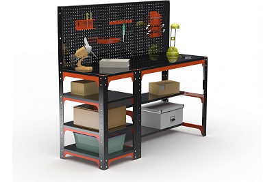 Стол металлический Металекс серия KIT 750x1400x500 с боковыми полками и перфопанелью, ОЧ 201248