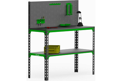 Стол-верстак Металекс 950x1000x600 мм, одна полка +  перфопанель, с комплектом аксессуаров SVPIPRIA951060