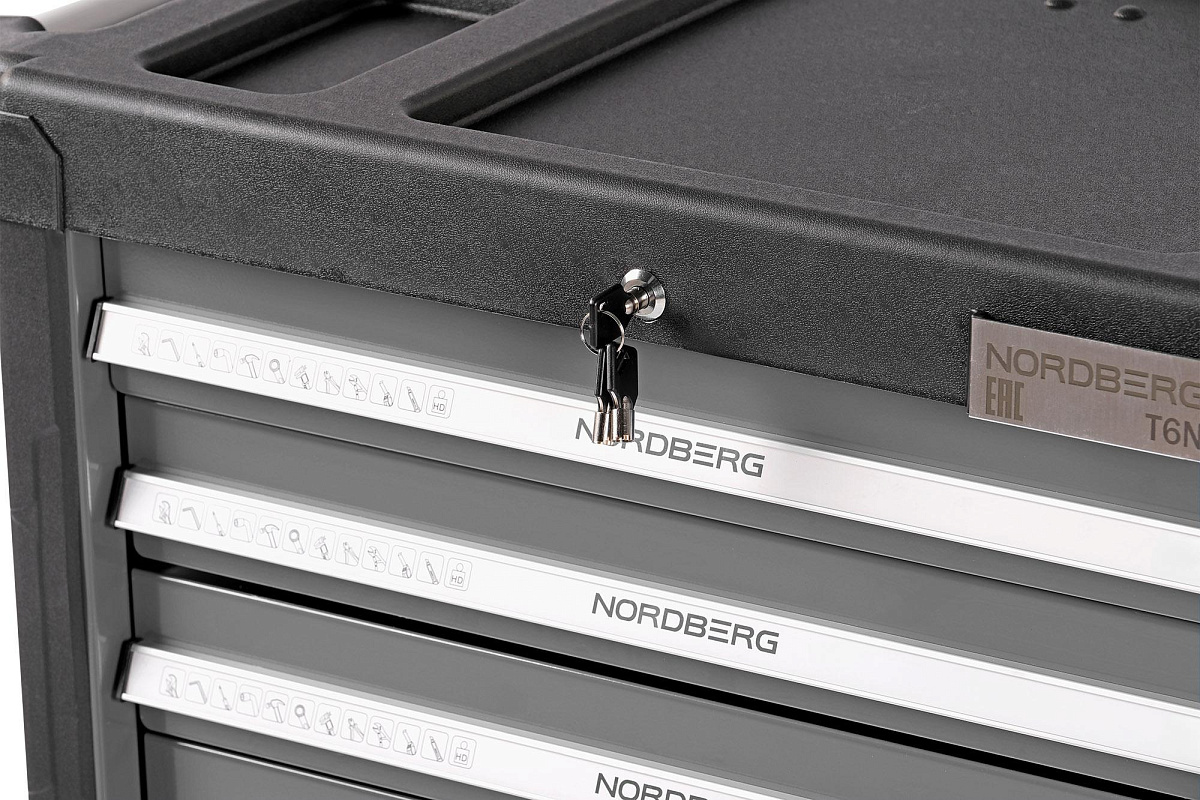 Тележка инструментальная, 6 выдвижных ящиков, серая NORDBERG T6N(G) фото 8