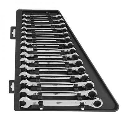 Набор гаечных метрических ключей Milwaukee Max Bite с трещоткой (15шт) 15 PC MAXBITE RATCHET METRIC COMBINATION SPANNER SET - 1 PC 4932464994
