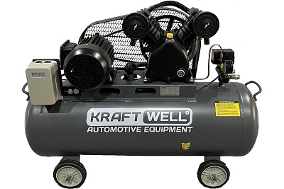 Поршневой компрессор KraftWell 420 л/мин, 10 бар, 100 л, 380В, сеть 380 В, произв-ть 420 л/мин, объем ресивера 100 л, в комплекте KRW-AC420-100L