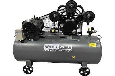 Поршневой компрессор KraftWell 950 л/мин, 10 бар, 300 л, 380В, сеть 380 В, произв-ть 950 л/мин, объем ресивера 300 л, в комплекте KRW-AC950-300L