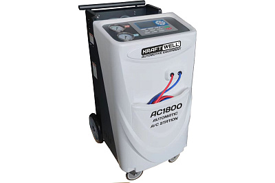 Установка для заправки автомобильных кондиционеров KraftWell с сенсорным дисплеем, автоматическая, фреон R-134a, 120 л/мин., внутр. ёмкость 14.5 л AC1800
