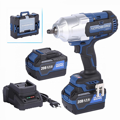 Гайковерт аккумуляторный, 1/2", 20 В, 1700 Нм, 2 аккумулятора 6 A и зарядное устройство, в кейсе NORDBERG NE812K