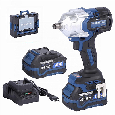 Гайковерт аккумуляторный, 1/2", 20 В, 1000 Нм, 2 аккумулятора 4 A и зарядное устройство, в кейсе NORDBERG NE808K