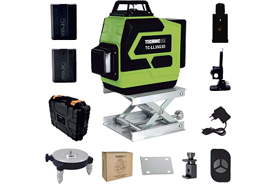 Лазерный 3D уровень TECHNICOM 12 лучей, дистанция 30м, 3 режима, 2 акб 2400мАч, цвет лазера зелёный TC-LL35G3D