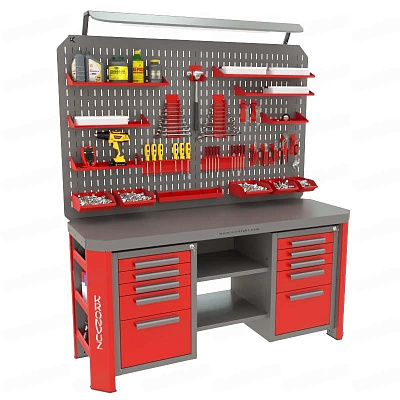 Верстак двухтумбовый с большим экраном Гефест-ВС-505-ЭДО