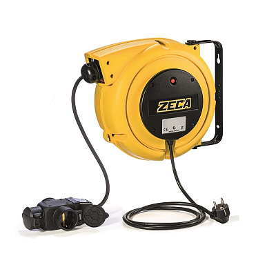 Катушка кабельная 14+1 метр, 220 В, кабель 3 жилы, пластиковый корпус, тройник, ZECA 4315/GS3