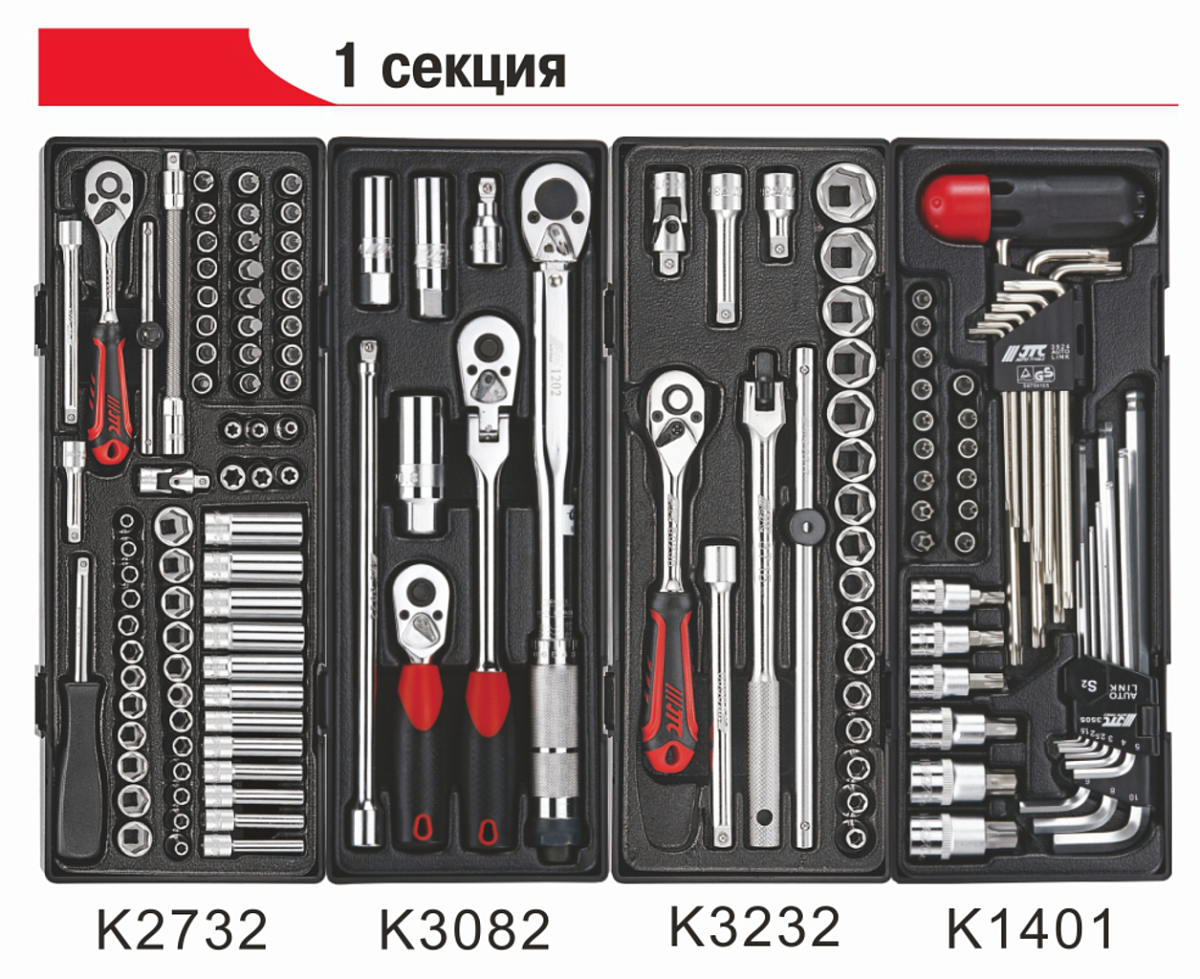 Тележка инструментальная 7 секций с набором инструментов 344 предмета JTC-5021-344 фото 8