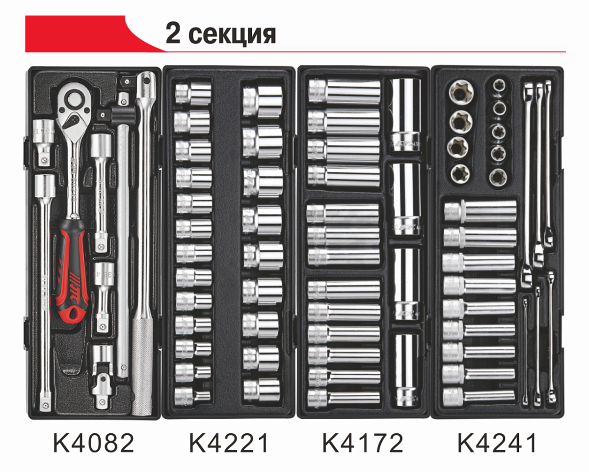 Тележка инструментальная 7 секций с набором инструментов 344 предмета JTC-5021-344 фото 9