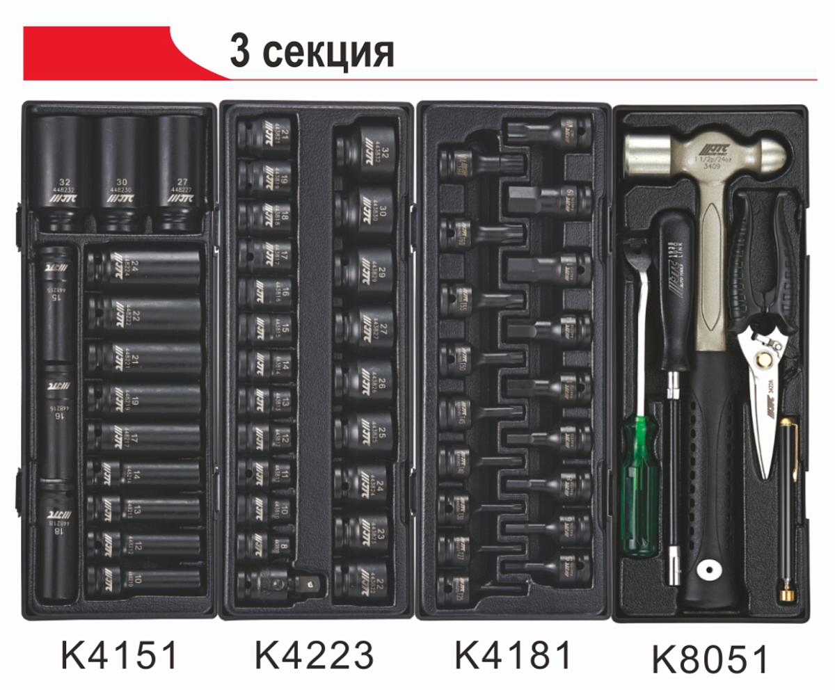 Тележка инструментальная 7 секций с набором инструментов 344 предмета JTC-5021-344 фото 10