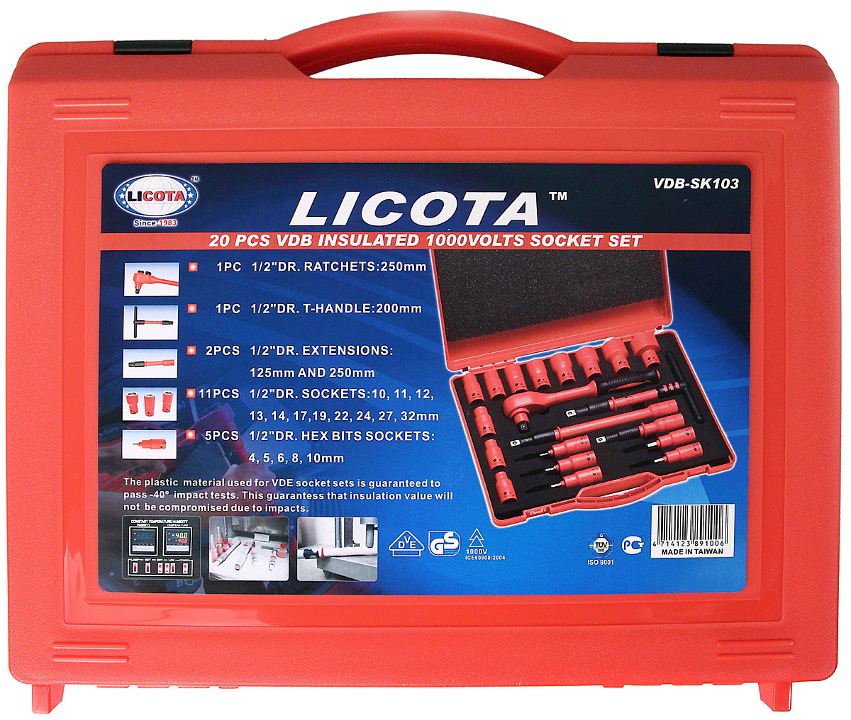 Набор диэлектрических инструментов 1/2" VDE 1000V Licota VDB-SK103 фото 3